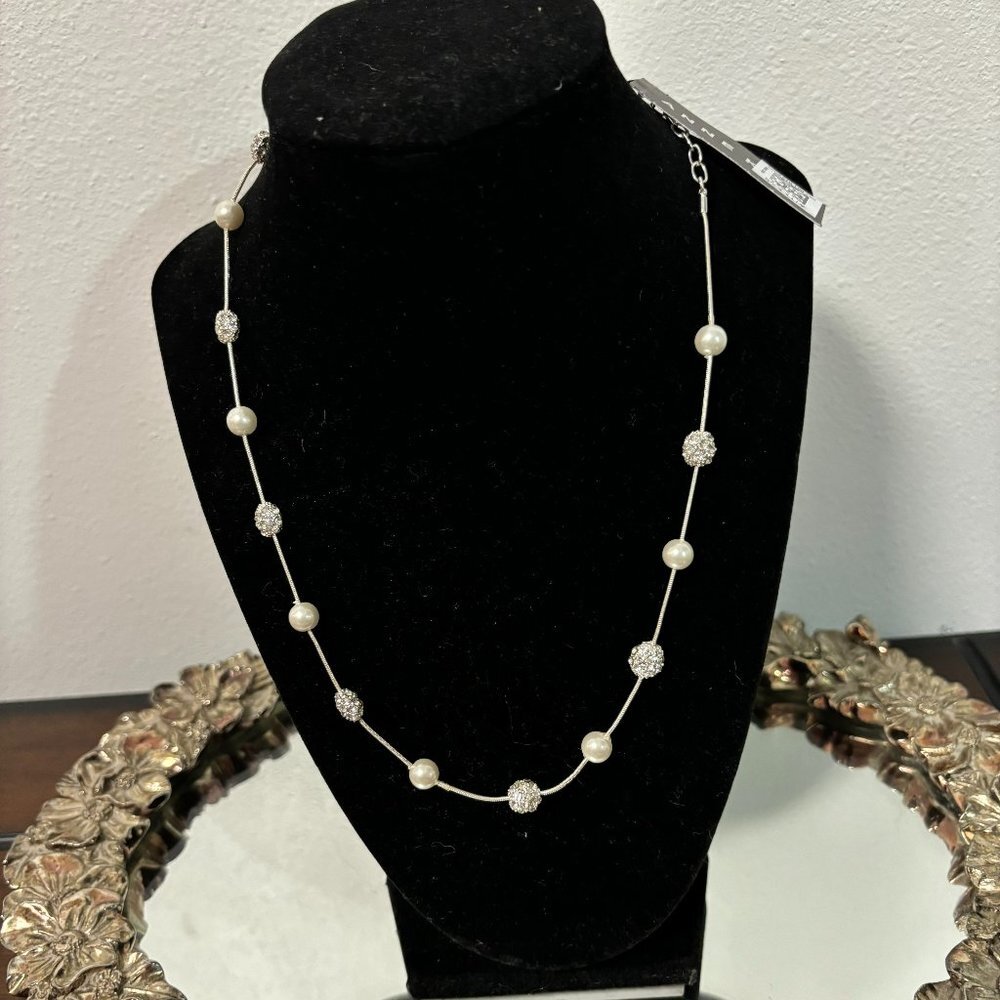 Anne Klein faux pearl & rhinestones station necklace New NWT